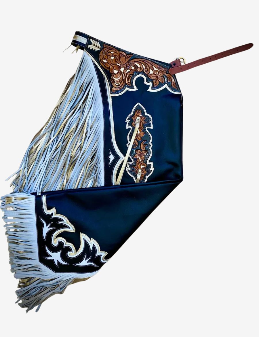 Blue Leather Bull Riding Chaps