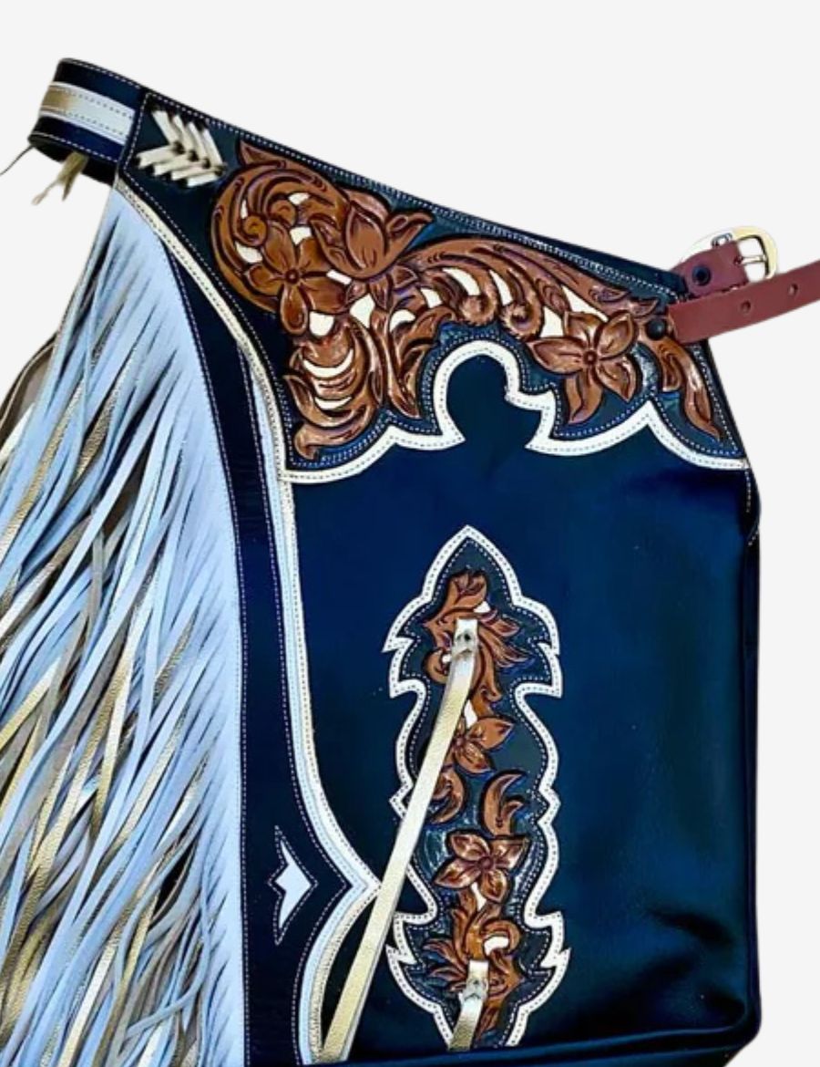 Blue Leather Bull Riding Chaps