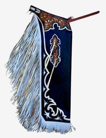 Blue Leather Bull Riding Chaps