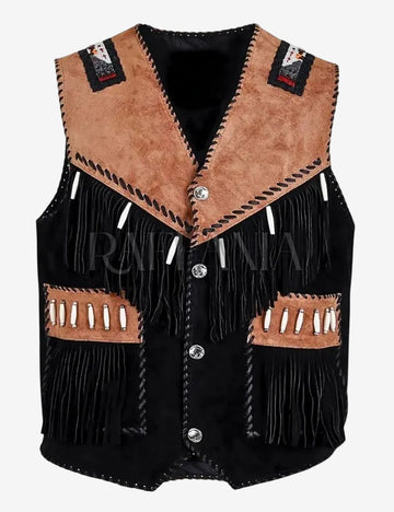 Front view of mens suede leather western vest featuring a classic western silhouette, premium suede construction, decorative accents, and timeless cowboy-inspired styling.